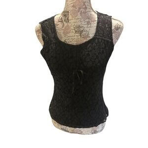 Y2K J. Marco Black Lace Sleeveless babydoll Tank Top XS Ribbon Tie Detail